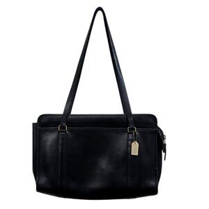 Coach Rare Vintage Black Leather Briefcase Laptop Bag Attache Tote Made In USA